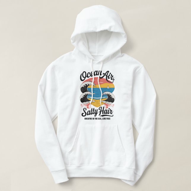 Ocean Luft Salty Hair Surfa Beach Design Hoodie (Design framsida)