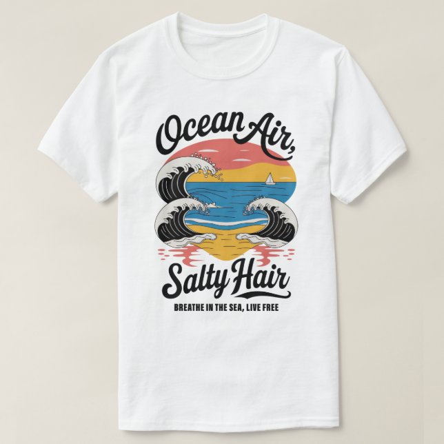 Ocean Luft Salty Hair Surfa Beach Design T Shirt (Design framsida)