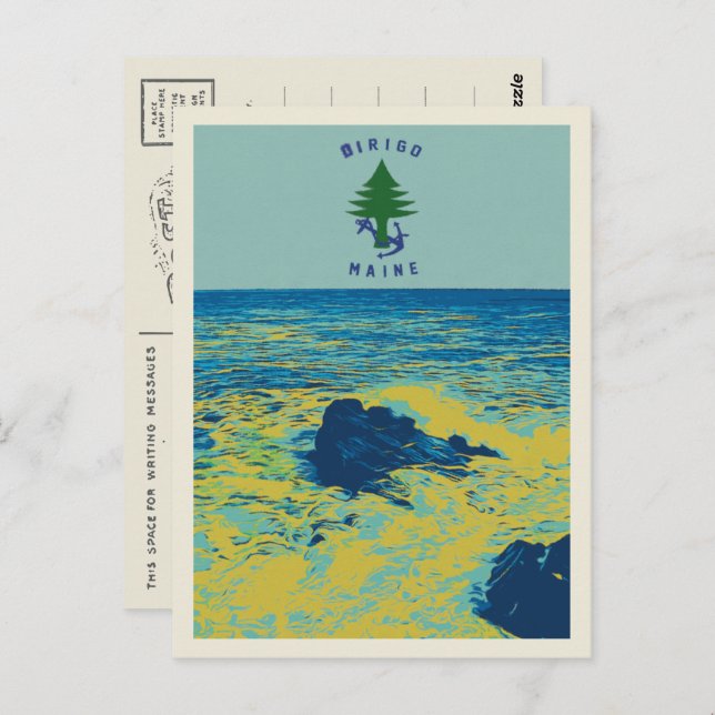 Ocean Maritime Flag Maine USA illustration Vykort (Fram/baksida)