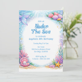 Ocean Mermaid Girls Oneder the Sea 8th Birthday  Inbjudningar