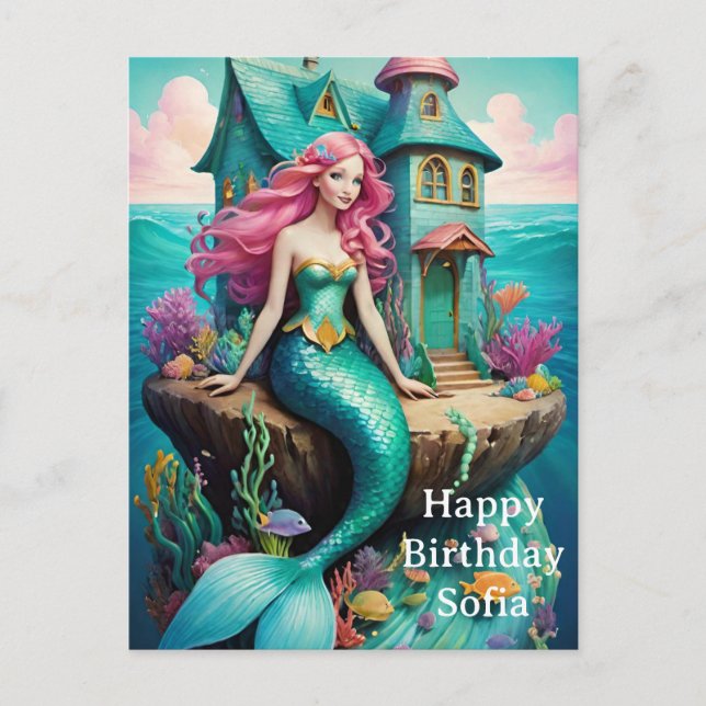 Ocean Mermaid Happy Birthday  Vykort (Framsida)