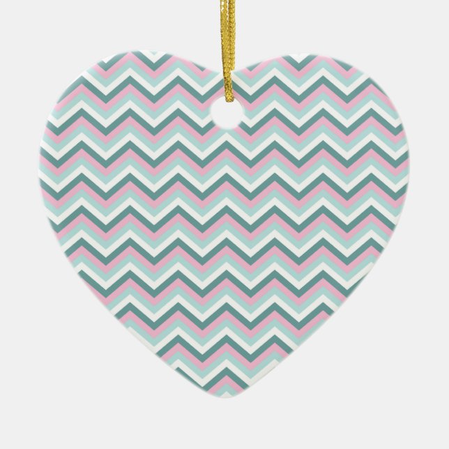 Ocean Mist Chevron Mönster Julgransprydnad Keramik (Framsidan)