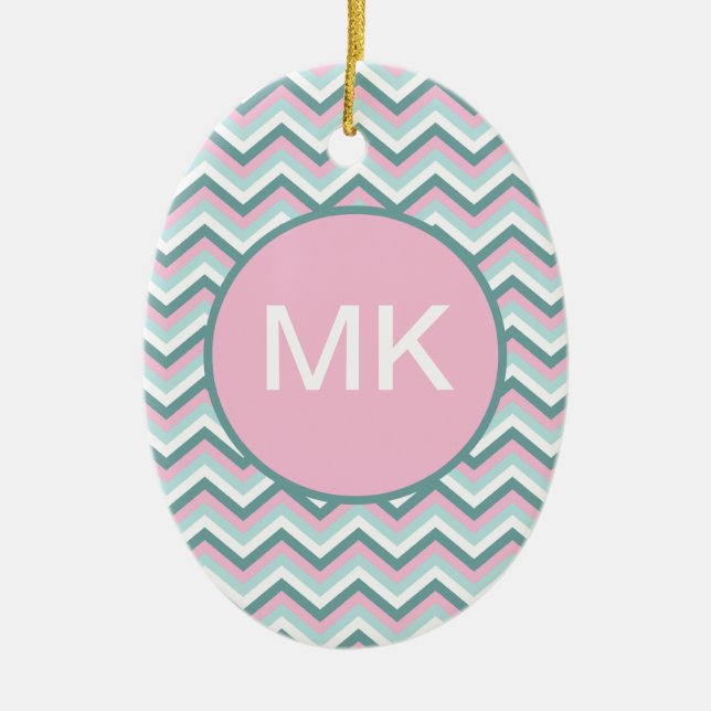 Ocean Mist Chevron Mönster Julgransprydnad Keramik (Framsidan)