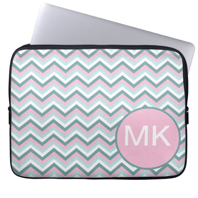 Ocean Mist Chevron Mönster Laptop Sleeve (Framsidan)