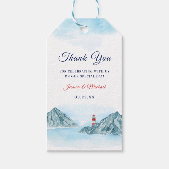 Ocean Mountain Lighthouse Bröllop Tack Presentetikett (Framsidan)