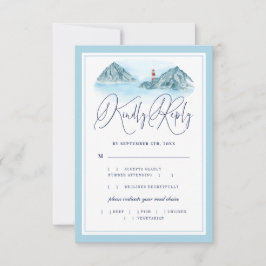 Ocean Mountain Lighthouse Light Blue Bröllop Meal OSA Kort