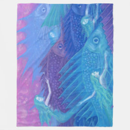 "Ocean nomads" fantasykonst, fisk, sjöjungfruar oc Fleecefilt