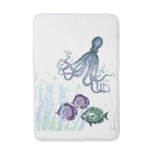 Ocean Octopus Indigo Blue Mauve Grönt Underwater Badrumsmatta