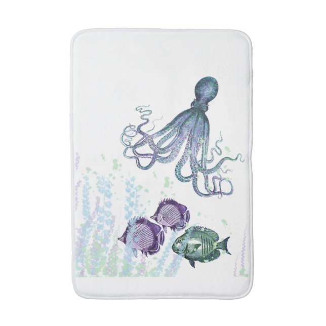 Ocean Octopus Indigo Blue Mauve Grönt Underwater Badrumsmatta (Framsidan (Vertikal))