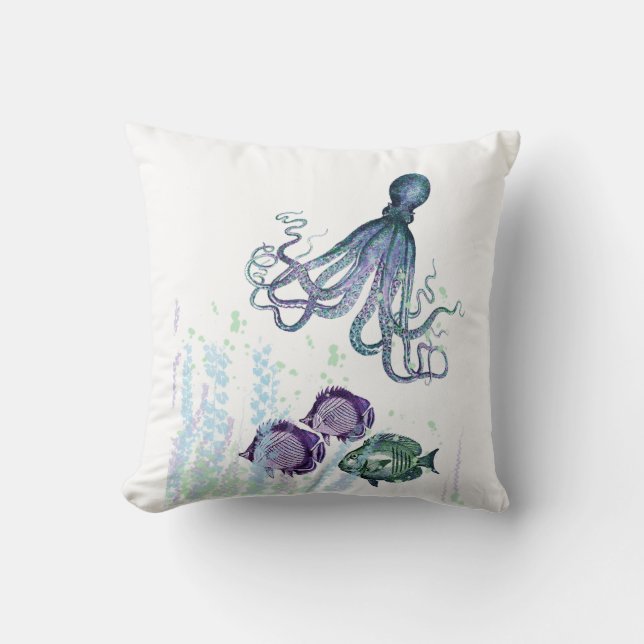 Ocean Octopus Indigo Blue Mauve Grönt Underwater Kudde (Framsida)