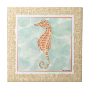 Ocean Orange Seahorse Kakelplatta