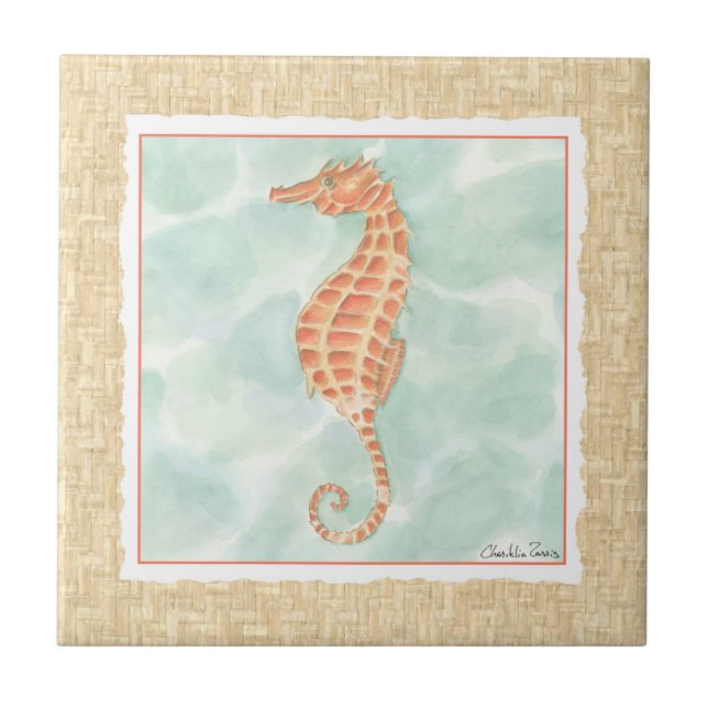 Ocean Orange Seahorse Kakelplatta (Framsidan)