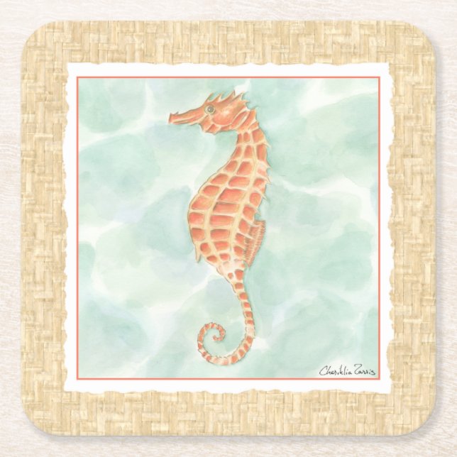 Ocean Orange Seahorse Underlägg Papper Kvadrat (Framsidan)