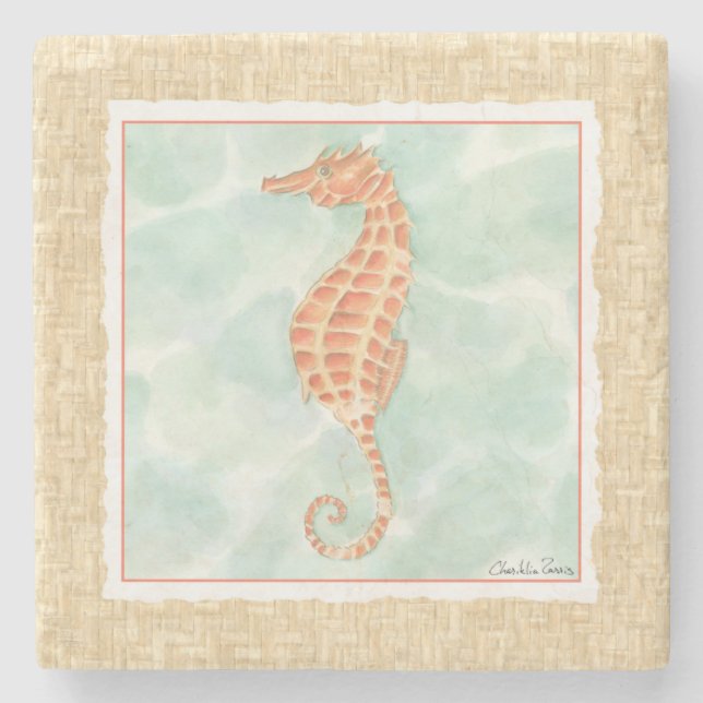 Ocean Orange Seahorse Underlägg Sten (Framsidan)