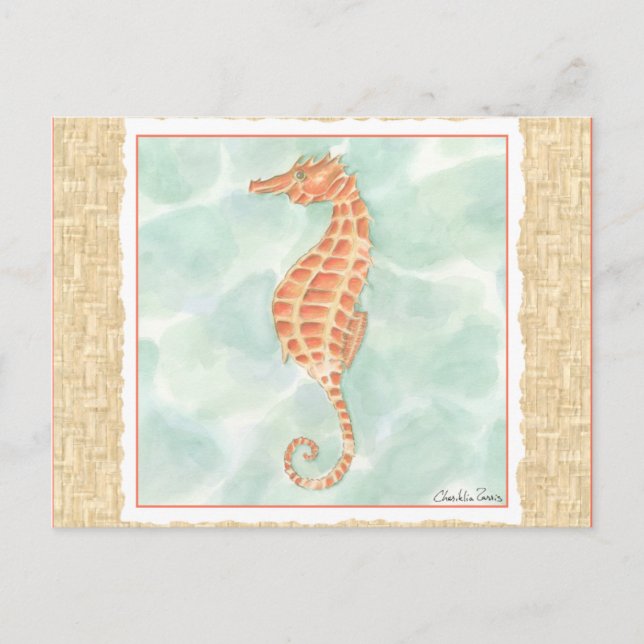 Ocean Orange Seahorse Vykort (Framsida)