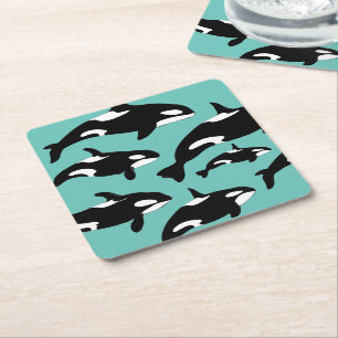 Ocean Orca Killer Whales på Blue Underlägg Papper Kvadrat