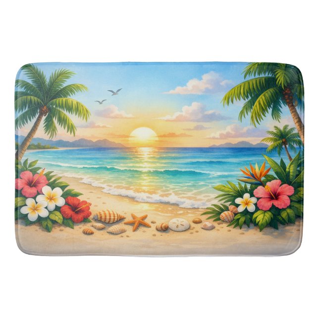 Ocean Palm Träd Blommig Badrumsmatt Badrumsmatta (Framsidan)