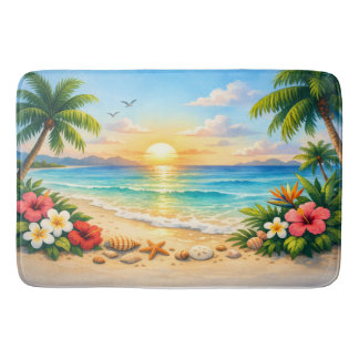 Ocean Palm Tree Floral Bath Rug Badrumsmatta