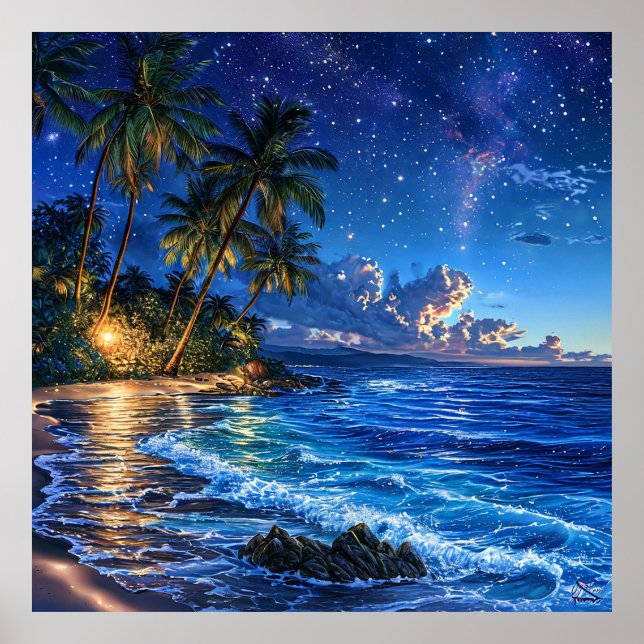 🌴 Ocean Palmträd Sjölandskap Dekoration Present F Poster (Framsidan)