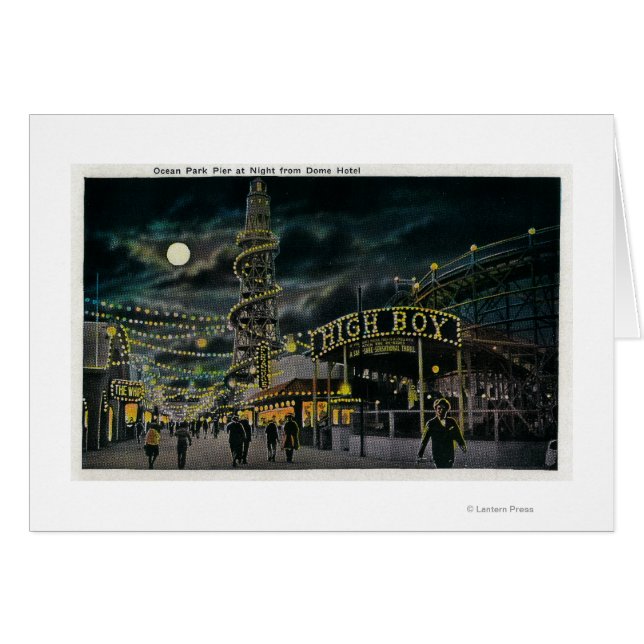 Ocean Park Pier på natten från Dome Hotel Hälsningskort (Framsidan Horizontal)