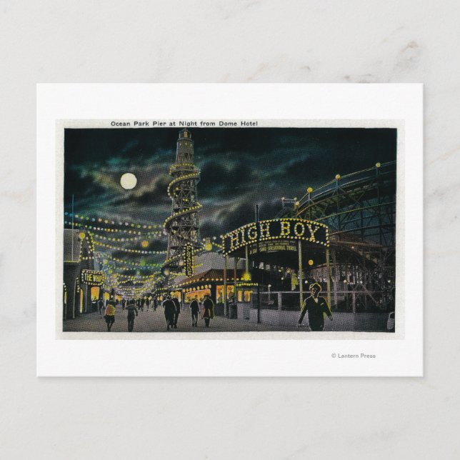 Ocean Park Pier på natten från Dome Hotel Vykort (Framsida)