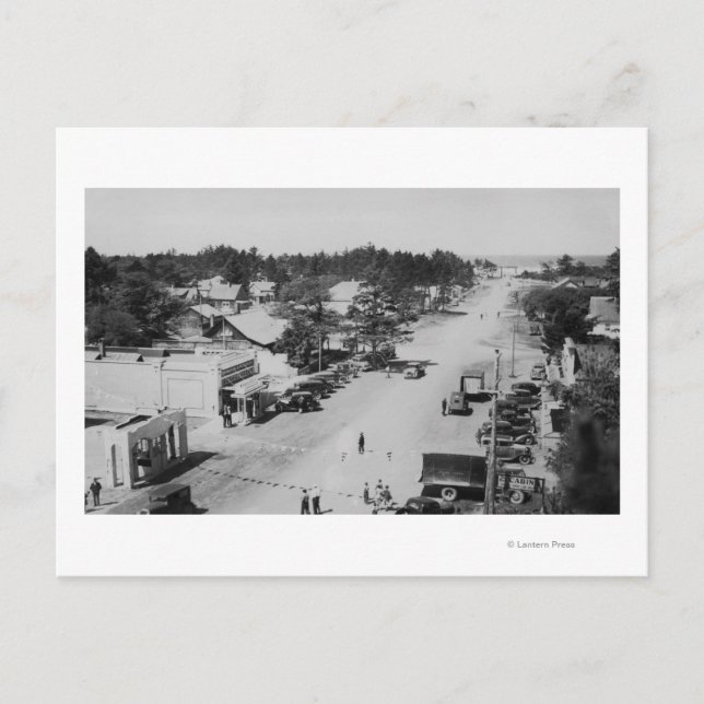 Ocean Park, WA - View of Beach, Old Cars Vykort (Framsida)