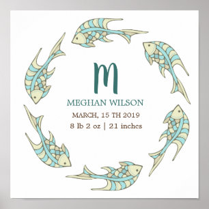Ocean Pastel   Personlig Baby Birth Poster
