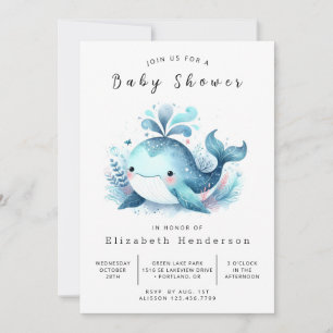 Ocean Printable Whale Baby Shower Inbjudningar