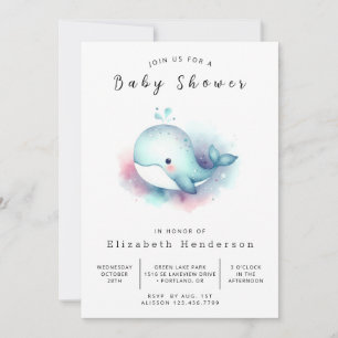 Ocean Printable Whale Baby Shower Inbjudningar