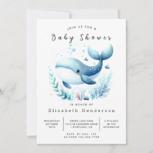 Ocean Printable Whale Baby Shower Inbjudningar