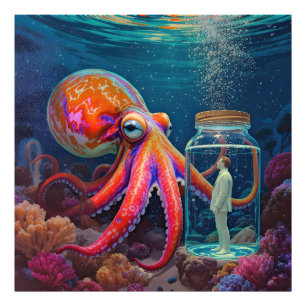 ’Ocean’s Silent Captive’ - Octopus Porträtt Fototryck