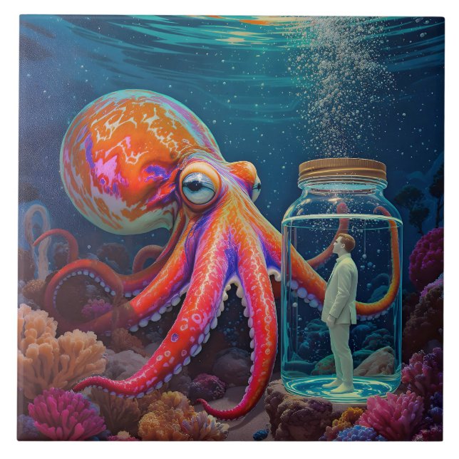 ’Ocean’s Silent Captive’ - Octopus Porträtt Kakelplatta (Framsidan)