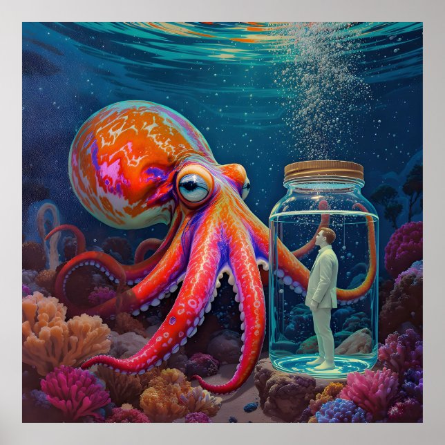’Ocean’s Silent Captive’ - Octopus Porträtt Poster (Framsidan)