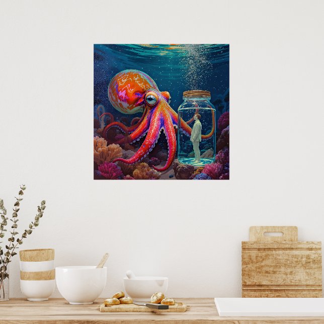’Ocean’s Silent Captive’ - Octopus Porträtt Poster (Kök)