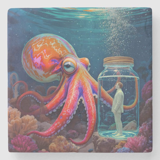 ’Ocean’s Silent Captive’ - Octopus Porträtt Stenunderlägg (Framsidan)