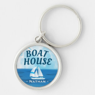 Ocean Sailboat Boat House Nycklar Personlig Rund Silverfärgad Nyckelring