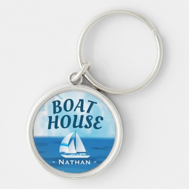 Ocean Sailboat Boat House Nycklar Personlig Rund Silverfärgad Nyckelring (Framsidan)