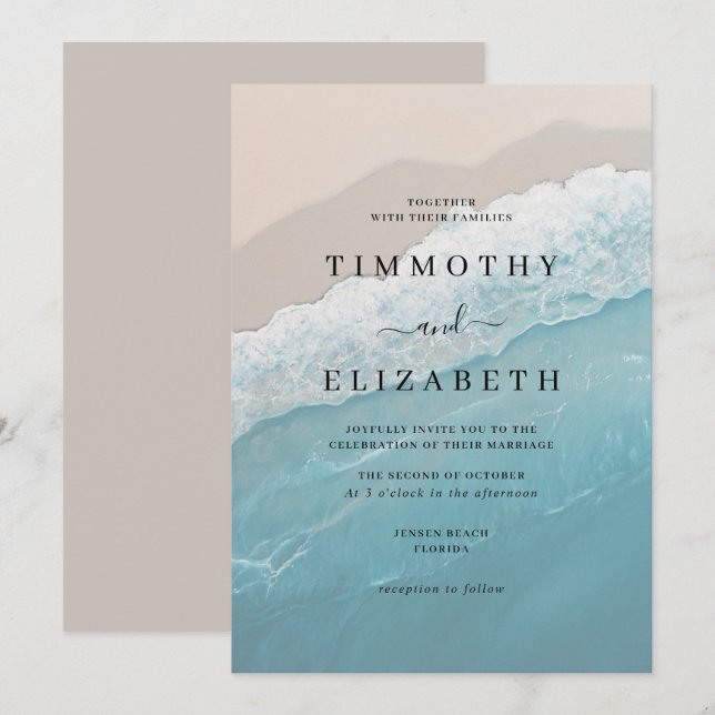 Ocean Sand Beach Wedding Inbjudningar (Fram/baksida)