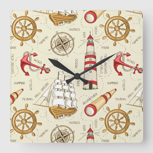 Ocean Scene Fyrkantig Klocka (Framsida)