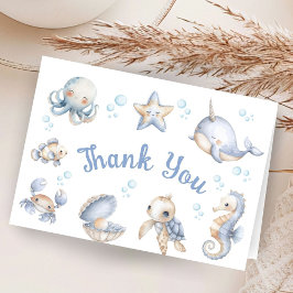 Ocean Sea Baby Shower Boy Folded Thank You Card Tack Kort