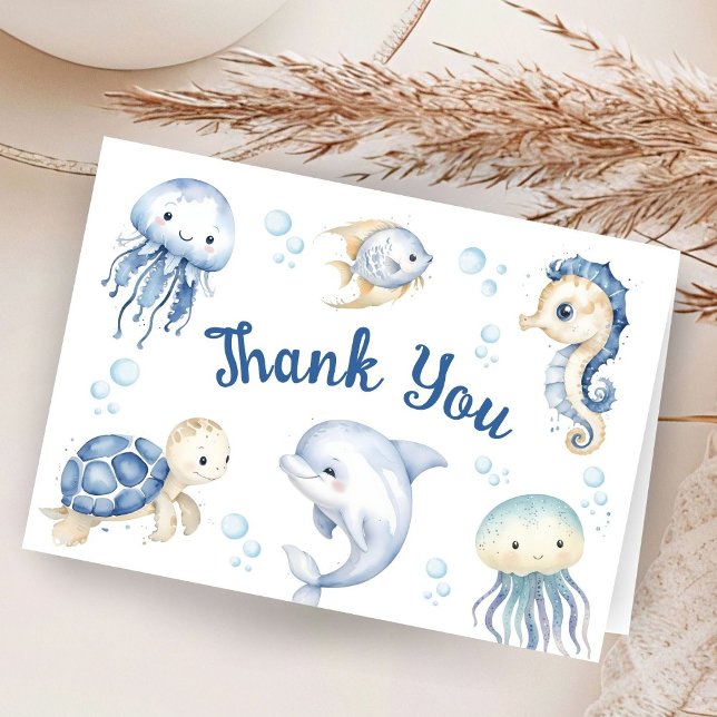 Ocean Sea Baby Shower Boy Folded Thank You Card Tack Kort (Skapare uppladdad)