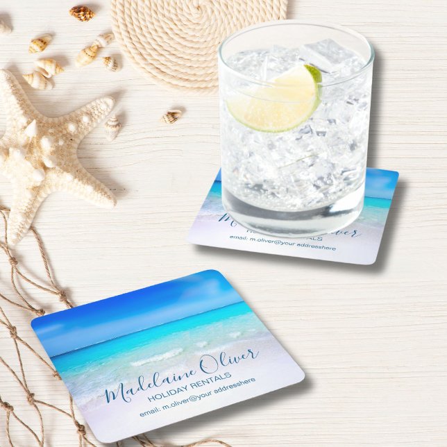 Ocean Sea Beach Blue Aqua Coastal Family Underlägg Papper Kvadrat (Skapare uppladdad)