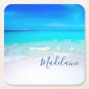 Ocean Sea Beach Blue Aqua Coastal Personal Underlägg Papper Kvadrat