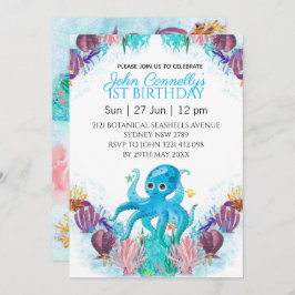 Ocean Sea Colorful Boy Octopus Birthday Inbjudningar