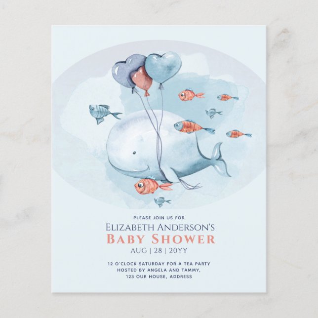 Ocean Sea Life BABY SHOWER Blue Whale Flygblad (Framsidan)
