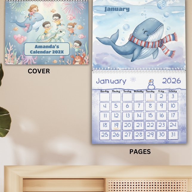 Ocean Sea Life Personalized Kids Calendar 2026 Kalender (Skapare uppladdad)