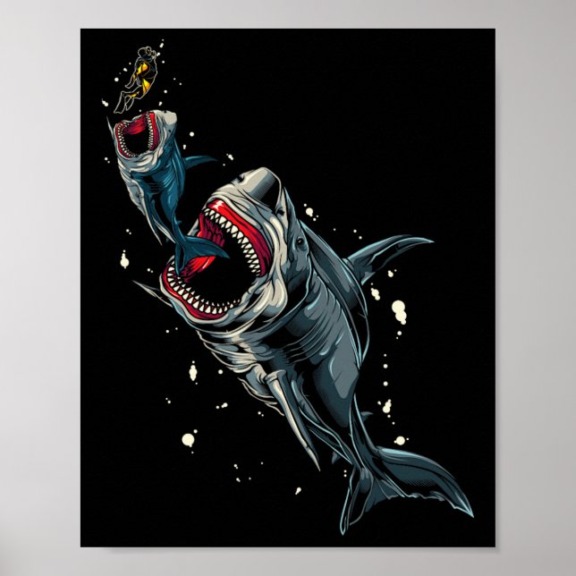 Ocean Sea Monster Hunting Megalodon Scuby Diver Gi Poster (Framsidan)