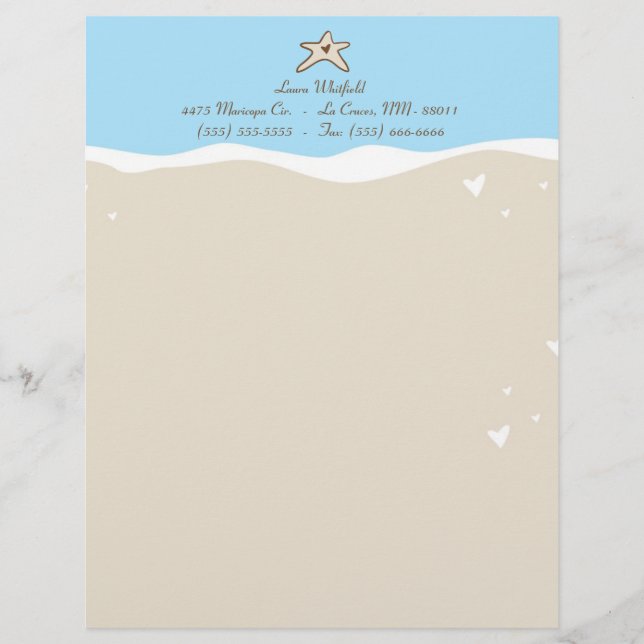Ocean Sea Snäcka Vatten Sand Letterhead Stationery Brevhuvud (Framsida)