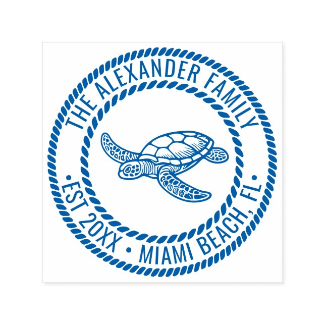 Ocean Sea Turtle #7 Family Namn Datum Est Loc Rope Självfärgande Stämpel (Design)
