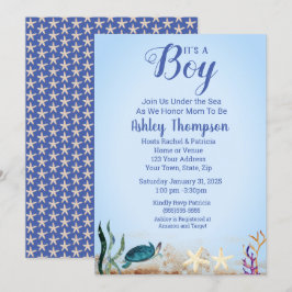 Ocean Sea Turtle Blue Boys Starfish Baby Shower Inbjudningar